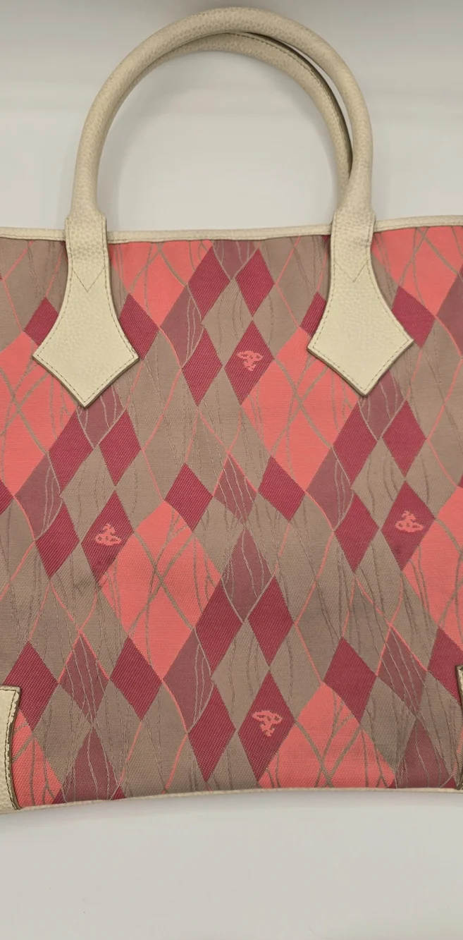 Vivienne Westwood Coral Pink Argyle Tote with Cream Trim - Picture 2 of 9